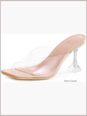 Square Toe Transparent Stiletto Mules Slip On Dress Shoes Heeled Sandals